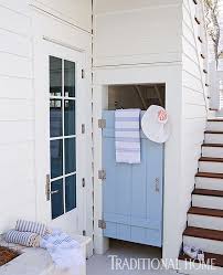 This indoor/outdoor shower plan is perfect for a house in a region that's cool in the winter and hot during the summers. Mary Mac Co Beach House Decor Beach House Interior Beach House Getaway