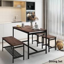 Usually ships within 6 to 10 days. Tiramisubest 4 Piece Rustic Table Set With 2 Stools And Bench Brown Overstock 33553673