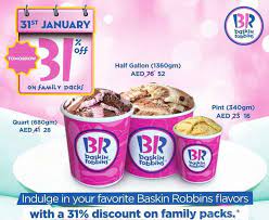 Baskin Robbins 31 Percent Off On Family Packs Get 31 Off On Family Packs At Your Nearest Baskin Robbins Outl Baskin Robbins Baskin Robbins Flavors Discounted