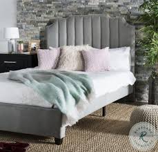 This platform bed is upholstered in a velvet fabric with silver nail head. Streep Gray Velvet Queen Upholstered Platform Bed From Safavieh Coleman Furniture