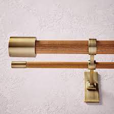 Mid Century Double Rod Wood Brass In 2021 Double Rod Curtains Wooden Curtain Rods Double Curtains
