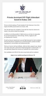 Private Assistant Vip Flight Attendant Based In Dubai Uae In 2020 Flight Attendant Job Reference Dubai