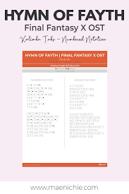 Easy 17 Key Kalimba Tabs Hymn Of Fayth Final Fantasy X Ost Numbered Notation Final Fantasy X Final Fantasy Hymn