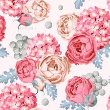 Hydrangea And Peony Seamless Flower Wallpaper Flowery Wallpaper Floral Wallpaper