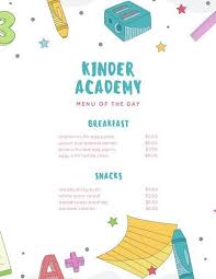 Blue And Pink Kindergarten School Menu School Menu Menu Breakfast Menu
