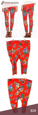 Old Navy Red Stretch Tropical Floral Pixie Pants Old Navy