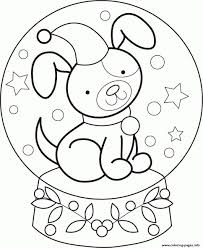 Christmas dog coloring page from christmas animals category. Snow Globe For Kids Christmas With Dog Coloring Pages Printable
