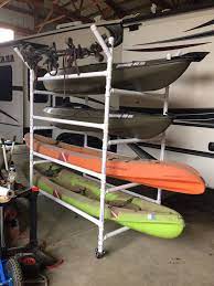 Homemade Pvc Kayak Rack Can Store 4 Kayaks Paddles Kayak Car Rack Made From 1 5 Schedule 40 Pvc 40 Wide X 5 Lo Diy Kayak Storage Kayak Storage Canoe Rack