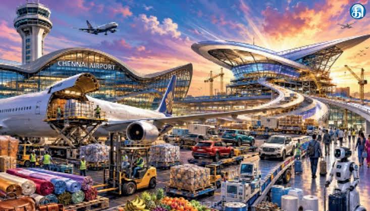 2025-2026ம் ஆண்டில் சென்னை விமான நிலையத்தில் சரக்குகள் கையாள்வது 11.7%  அதிகரிப்பு; 16 ஆயிரம் டன் சரக்கு இறக்குமதி செய்து சாதனை - Dinakaran -  Dinakaran
