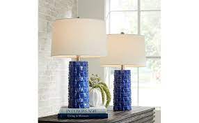 4.1 out of 5 stars 74. Rico Modern Contemporary Table Lamps Set Of 2 Textured Blue Ceramic Column White Fabric Drum Shade Decor For Living Room Bedroom House Bedside Nightstand Home Office Family 360 Lighting Amazon Com