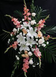 Tropical Funeral Spray White Lilies Light Pink Gladiolas Peach Spray Roses White Funeral Flower Arrangements Tropical Flower Arrangements Funeral Sprays
