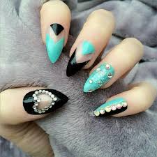 Black And Teal Stiletto Nails Nail Art Stylish Nails Designs Nails Fabulous Nails