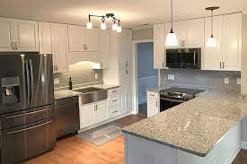 To Replicate This Kitchen Design Use Gramercy White Kitchen Cabinets A Grey T Cost Of Kitchen Cabinets Kitchen Cabinets Grey And White White Kitchen Cabinets