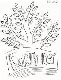 Earth day coloring page, card or banner design in 1960s hippie style. Earth Day Coloring Pages Doodle Art Alley