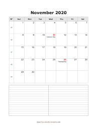 Printable calendar 2020 with holidays template. November 2020 Free Calendar Tempplate Free Calendar Template Com