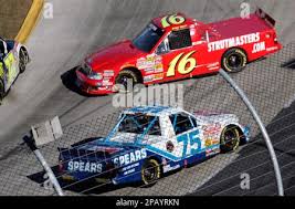 Brian Scott (16) spins out in front of Clay Rogers (75) during the Kroger  200 NASCAR Craftsman Truck Series race at the Martinsville Speedway in  Martinsville, Va., Saturday, Oct. 20, 2007. (AP