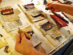 Putting The Pieces And Parts In Place For Four Different Works One Of The Advantages Of Working In A Series Pr Just Being Paper Collage Art Art Demo Paper Art