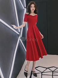 Red Cocktail Dresses Short Sleeve A Line Tea Length Wedding Guest Dress Red Cocktail Dress Short Cocktail Dress Wedding Guest Dress