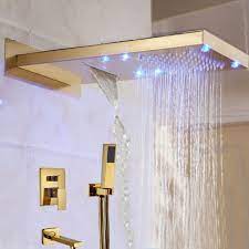 Modena Led Gold Finish Shower Set Waterfall Shower Shower Faucet Shower Heads