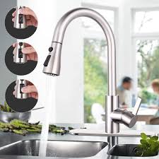 Find helpful customer reviews and review ratings for touchless kitchen faucet, dalmo dakf5f kitchen faucet with pull down sprayer, single handle sensor kitchen sink faucet with 3 modes pull out sprayer, brushed nickel plating dual sensor sink faucet at amazon.com. Sink Faucet Dalmo Single Handle High Arc Brushed Nickel Pull Out Kitchen Faucet With 360 Rotation Spout 3 Spray Modes Stainless Steel Lead Free Kitchen Sink Faucet With Deck Plate