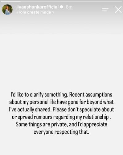 Actress Jiya Shankar has finally addressed the ongoing speculation  surrounding her relationship with fiancé Kaaran Dhanak. Recently, Jiya's  cryptic social media posts and her decision to unfollow Kaar
