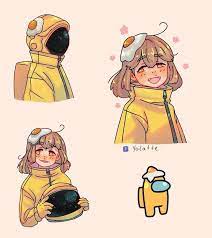 Among Us Yellow Suit With Egg Hat Cute Art Cute Kawaii Drawings Girls Cartoon Art