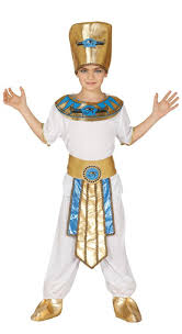 Confezione che comprende il vestito , il collare , il copricapo e la cinta. Costume Faraone Egiziano Bambino Karabu Srls