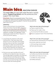 Recognize the organization of ideas toefl. Main Idea Multiple Choice Worksheet Education Com