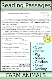 Farm Animal Reading Passages Reading Passages High Interest Reading Passages Text Based Questions