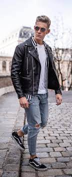 18 Street Style Biker Jacket Outfit Ideas For Men In 2019 Biker Jacket Outfit Jacket Outfits Biker Jacket