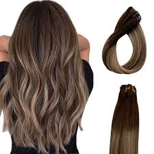 Check it out over at pop haircuts. Amazon Com Blonde Highlights Remy Clip In Hair Extensions 70grams 7pcs Real Human Hair Extensions Full Head Straight Brown Hair With Blonde Balayage Hair Weft Beauty