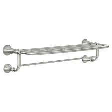 Towel racks are useful as holders in your bathroom, kitchen, or anywhere else you use towels. Moen 26 Spot Resist Brushed Nickel Bathroom Towel Shelf Rack At Menards