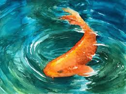 Maria S Imaginations On Instagram Koi Fish In The Garden Pond Watercolorpainting On Saunderswaterford Ro Pond Painting Small Canvas Paintings Fish Painting
