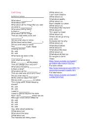 Song Worksheet Earth Song By Michael Jackson