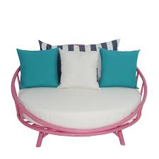 Statra Bamboo Round Accent Sofa Chair With Cushion And Throw Pillows Outdoor Daybed Patio Daybed White Cushions
