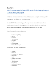 Bus 475 Week 3 Strategic Plan Part 2 Swot Analysis Paper