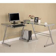 The glass construction makes the desktop transparent and it may add the feeling of space in some areas. 3 Piece Glass Computer Desk Black Walmart Com Steel Desk Glass Computer Desks Contemporary Computer Desk