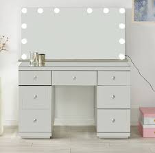 The concave mirror can rotate 360 degrees, more space saving and gives convenience to your makeup. Hollywood Mirrored Dressing Table And Lighting Mirror With Bluetooth Cfs Furniture Uk