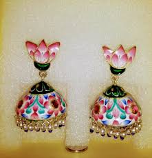 Banaras Gulabi Meenakari - Specially Designed Lotus Stud Jhumka in Banaras  Gulabi Meenakari Craft: Gulabi Meenakari or Pink Enamelling of Banaras, is  a Unique art form, Characterised by pink strokes on white