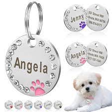 Pet tag engraved collar accessory 1pc id stainless steel personalized dog cat. Zeus 25mm Metal Blank Dog Tag Paw Rhinestone Pet Cat Id Name Engraved Key Ring Chain Walmart Canada