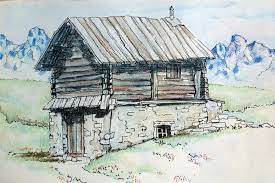 chalet de montagne dessin aquarelle coloriage pokemon larvitar