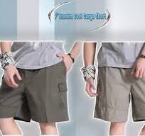 Men Cotton Twill Elastic Waist Drawstring Cargo Short with Pockets
