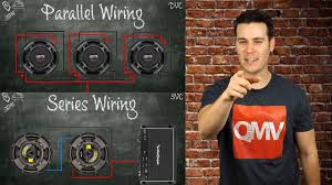 Av receiver with dual subwoofer outputs use a y splitter cable like so: How To Wire Subwoofers Parallel Vs Series Single Voice Coil And Dual Voice Coil Youtube