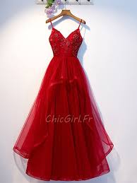 Maybe you would like to learn more about one of these? Robe De Soiree Bal Chic Longue Rouge Tulle Perles Avec Bretelle Volant