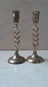 Brass candle holder set made in india vintage. Vintage Brass Open Barley Twist Candlestick Holders Made In India Brass Metal Taper Candle Holders Brassware Metalware Home Decor Candle Holders Candlestick Holders Taper Candle Holders