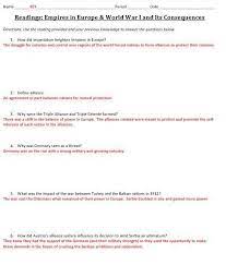 Wwi Causes Question Worksheet Wwi Social Studies Worksheets History Alive