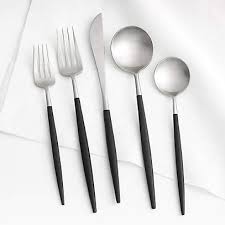 Aero Black Flatware 5 Piece Place Setting Reviews Crate And Barrel Servers will use a fork and spoon, or two forks, and hold the cutlery like chopsticks or pincers to transfer the food from the silverware to each guest's plate.