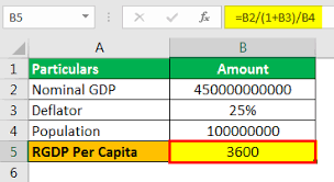 Nominal gdp = $21.5 trillion real gdp of the country is calculated using the formula given below real gdp = (nominal gdp / gdp deflator) * 100 1. Real Gdp Per Capita Formula Step By Step Calculation Examples