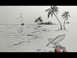 Lukisan pemandangan alam dengan pensil. Cara Menggambar Pantai Dengan Mudah How To Draw Beach View Easy Youtube