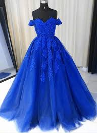 Royal Blue Tulle Gown Lace Applique Off Shoulder Party Dress Prom Dress 2018 Promdress Prom2k Quinceanera Dresses Blue Prom Dresses Lace Prom Dresses Blue
